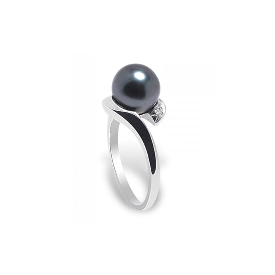 Black Tahitian Pearl, Diamonds Ring and White Gold 375/1000 - Image 1