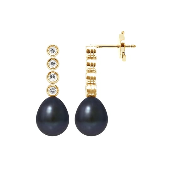 Black Freshwater Pearls, 0.24 cts Diamonds Earrings and yellow gold 750/1000 - Image 1