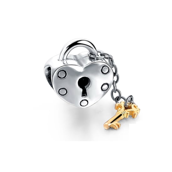 925 silver Heart gold key Charms Beads - Image 1