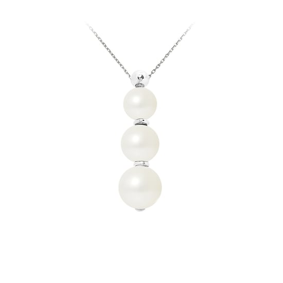 3 White Freshwater Pearls and 925/1000 Sterling Silver Women Necklace - Image 1