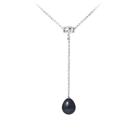 Black Freshwater Pearl Pendant and 925/1000 Sterling Silver Women Necklace - Image 1