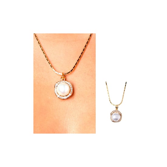 White Mother of Pearl Imitation Pendant and Yellow Gold Plated - Image 2