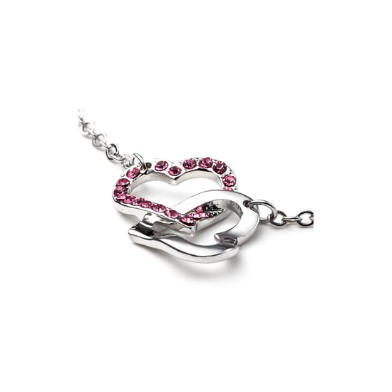 Swarovski - Double Heart Necklace made with a Pink Crystal from Swarovski and Rhodium plated - Image 4