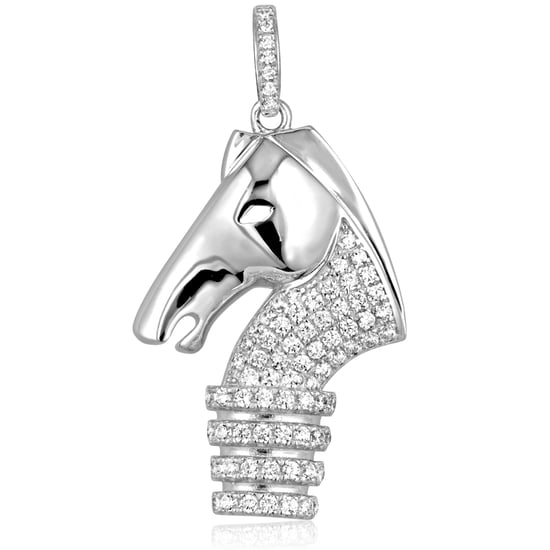 Swarovski - White 76 Swarovski Crystal Cubic Zirconia Horseman Exchequer Pendant and Silver Mounting - Image 2