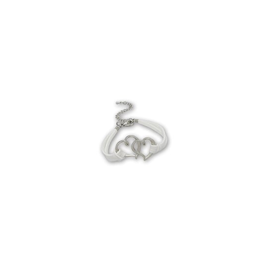White Double Heart Suedin Bracelet and Rhodium plated - Image 1