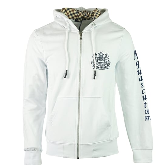 Aquascutum Waterfield Logo sudadera con capucha blanca y con cremallera - Image 1