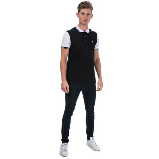 Men's Lyle And Scott Tipped Polo Shirt in Black-White - Image 3