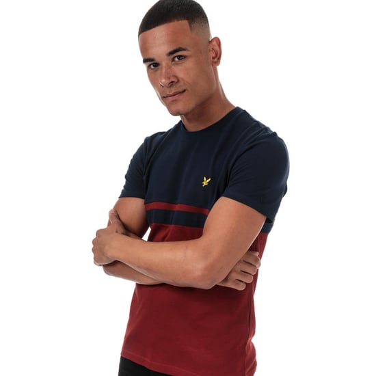 Men's Lyle And Scott Panel Stripe T-Shirt in Navy Red - Image 4