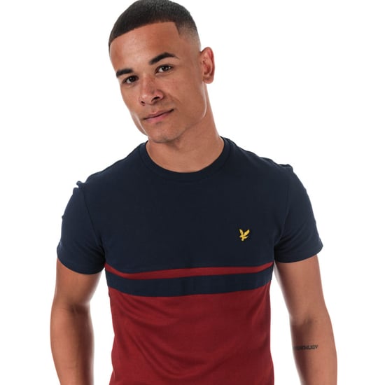 Men's Lyle And Scott Panel Stripe T-Shirt in Navy Red - Image 5