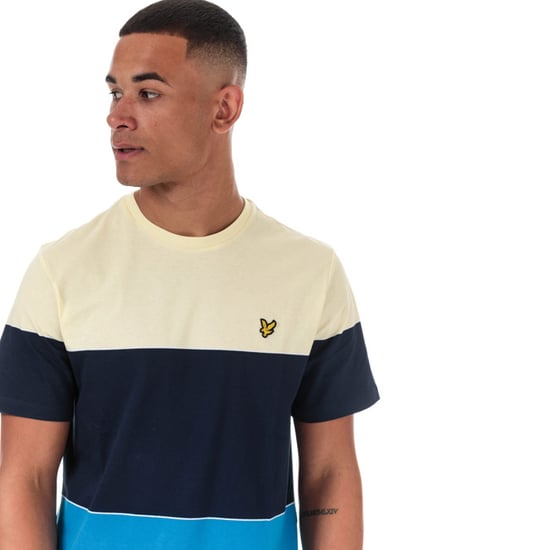 Men's Lyle And Scott Wide Multi Stripe T-Shirt in Blue yellow