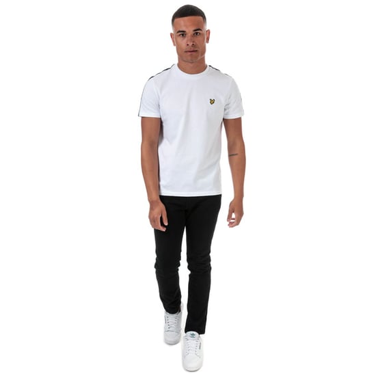 Men's Lyle And Scott Taped T-Shirt in White Navy - Image 3