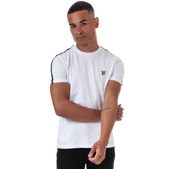 Men's Lyle And Scott Taped T-Shirt in White Navy - Image 4