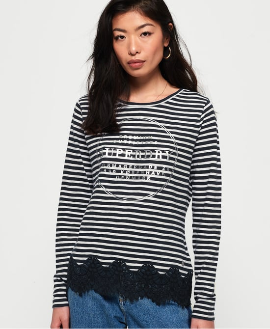Superdry Stripe Lace Graphic Top