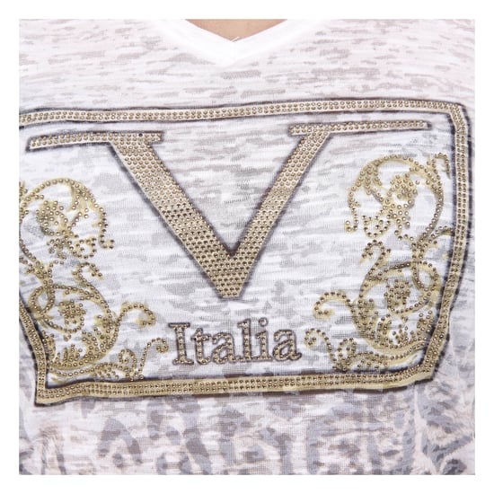 V 1969 Italia Womens T-shirt Short Sleeves V-Neck White EVELYN