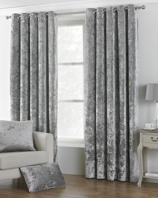 Cortinas con Ojetes en Tela de Terciopelo Aplastado Verona en Plata - Image 1