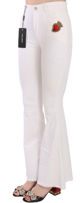 Pantalones acampanados de algodón elástico blancos Heart de Dolce & Gabbana para mujer - Image 3