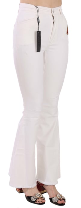Pantalones acampanados de algodón elástico blancos Heart de Dolce & Gabbana para mujer - Image 2