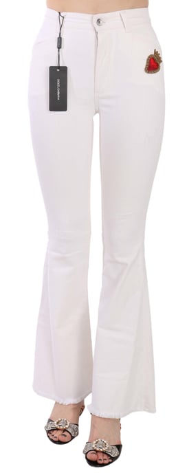 Pantalones acampanados de algodón elástico blancos Heart de Dolce & Gabbana para mujer - Image 1