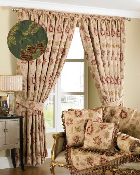 Cortinas de Pliegues de Lápiz Florales Zurich en Verde - Image 1