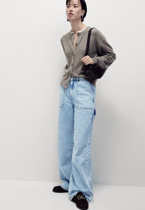 M&S Womens Relaxed High Waisted Carpenter Wide Leg Jeans en azul claro - Image 5