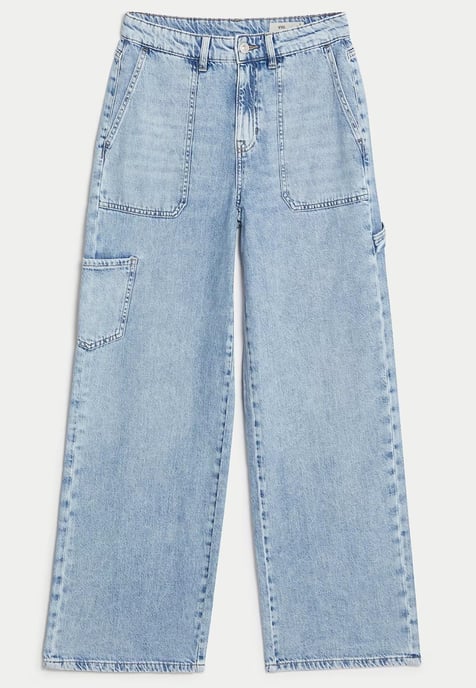 M&S Womens Relaxed High Waisted Carpenter Wide Leg Jeans en azul claro - Image 4