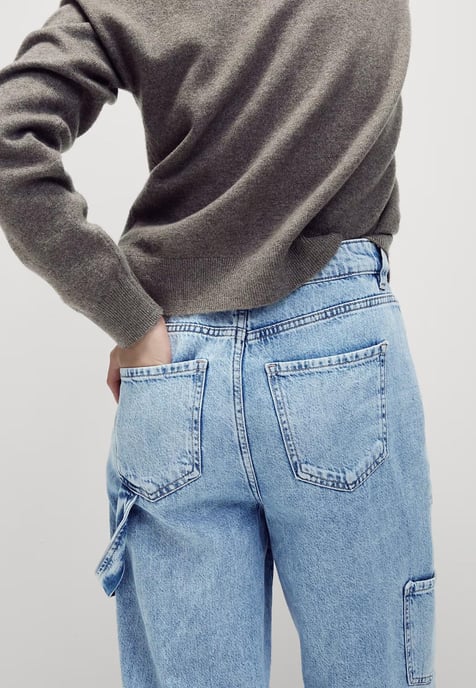 M&S Womens Relaxed High Waisted Carpenter Wide Leg Jeans en azul claro - Image 2