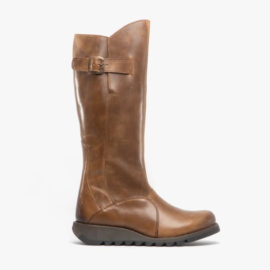 Botas Fly London MOL 2 de piel con tacón de cuña y cremallera hasta la rodilla para mujer en color marrón camello - Image 1
