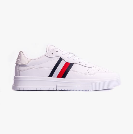 Zapatillas de cuero rayadas SUPERCUP para hombre blancas - Image 1