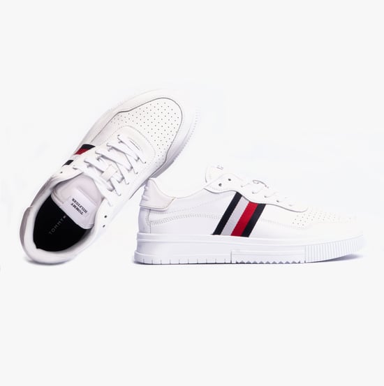 Zapatillas de cuero rayadas SUPERCUP para hombre blancas - Image 4