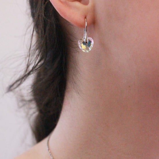 Pendientes de corazón de cristal - Plata y blanco brillante - Image 2