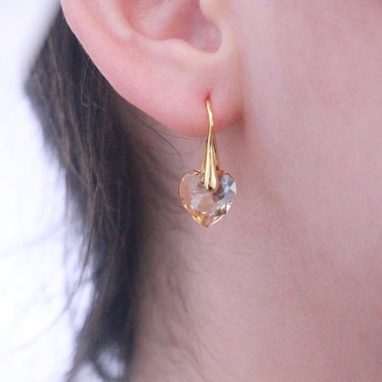 Pendientes de corazón de cristal - Oro y ámbar - Image 2
