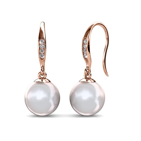 Pendientes de gancho de perla - Oro rosa y cristal - Image 1