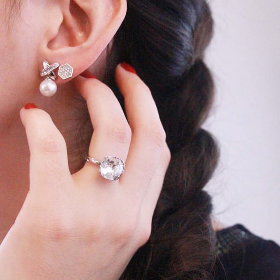 Pendientes Hexagonales - Plata y Cristal - Image 2