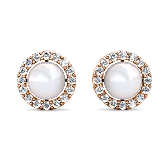 Pendientes circulares de perlas en oro rosa y cristal - Image 2