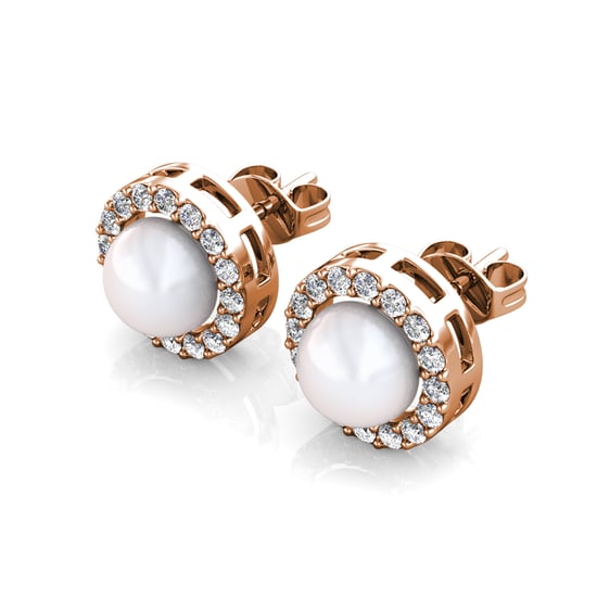 Pendientes circulares de perlas en oro rosa y cristal - Image 3