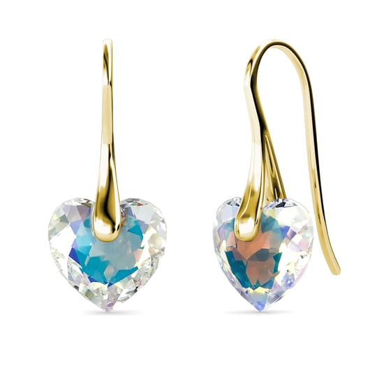 Pendientes de corazón de cristal - dorado y blanco brillante - Image 1
