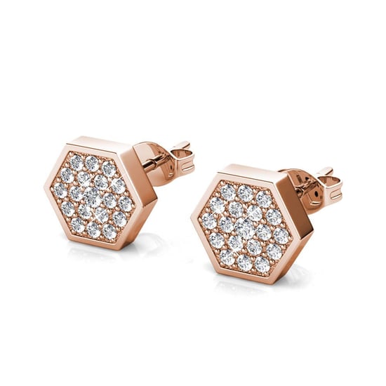 Pendientes hexagonales de oro rosa y cristal - Image 4