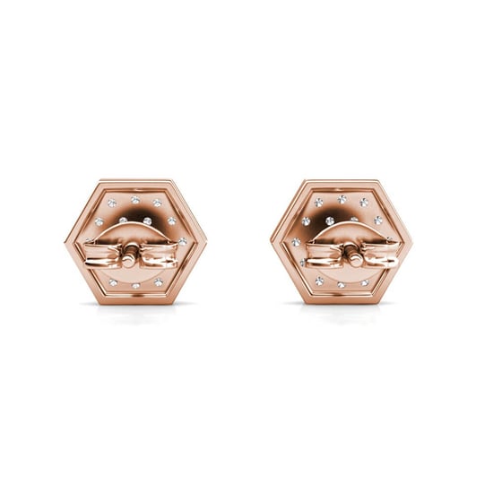 Pendientes hexagonales de oro rosa y cristal - Image 5