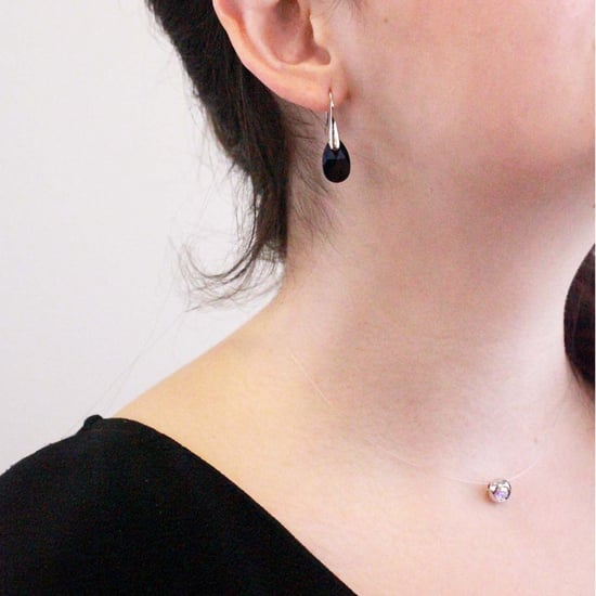 Pendientes con forma de lágrima y gancho - Plata y negro - Image 2