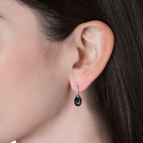 Pendientes con forma de lágrima y gancho - Plata y negro - Image 6