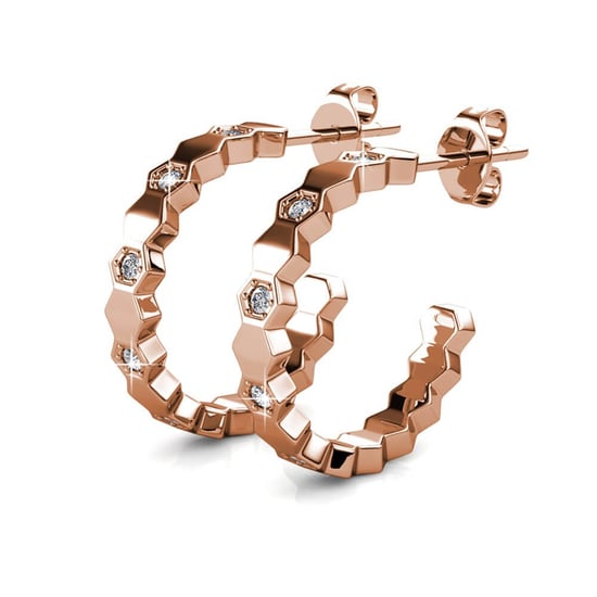 Pendientes curvos de oro rosa y cristal - Image 4