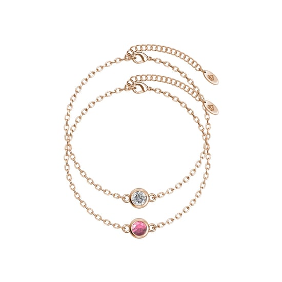 Pulseras con piedras de nacimiento: oro rosa, cristal y rosa - Image 1