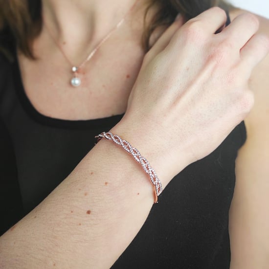 Pulseras trenzadas de oro rosa y cristal - Image 2