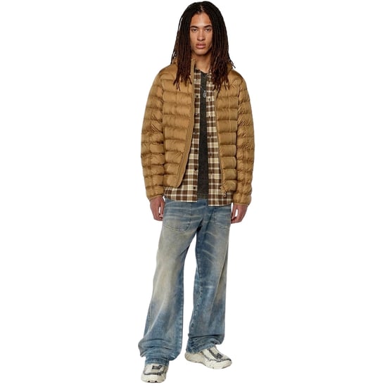 Chaqueta acolchada con capucha en marrón liso de Diesel - Image 2