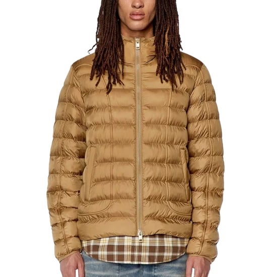 Chaqueta acolchada con capucha en marrón liso de Diesel - Image 3