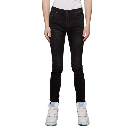 Vaqueros Amiri de corte slim y desgastados con logo Amiri envejecido en denim negro - Image 4