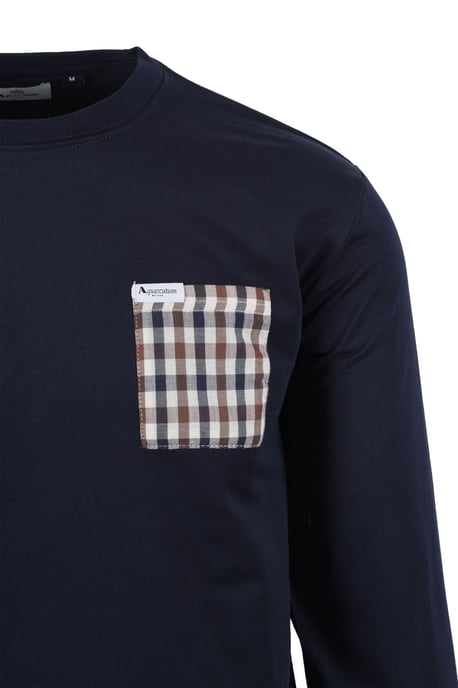 Sudadera clásica con bolsillo de Aquascutum, cuello redondo, color navy - Image 2