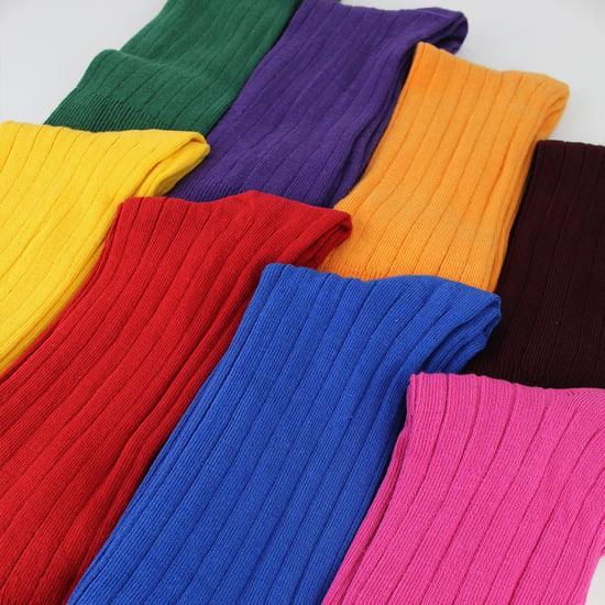 Calcetines de algodón de colores lisos de punto elástico para hombre - Image 4