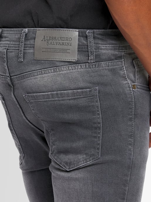 A. Salvarini Vaqueros de Hombre Slim Fit Elástico 5 Bolsillos – Gris Oscuro - Image 4