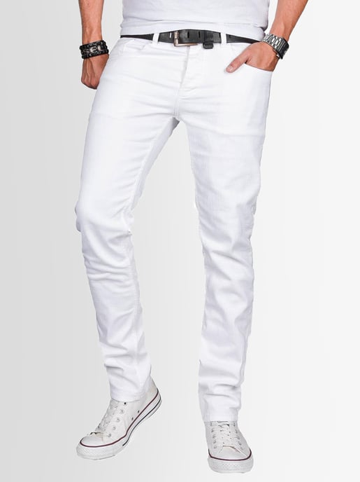 A. Salvarini Vaqueros de Hombre Slim Fit Elástico 5 Bolsillos – Blanco - Image 1